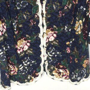 Cottagecore Vintage Jacket Womens 26W Floral Pearl Button Lace Trim